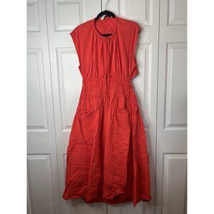 Proenza Schouler PSWL Tomato Red Cutout Shirred Poplin Midi Dress X-Large XL